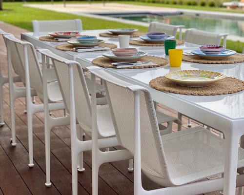 Dining table and chairs 1966 collection by Richard Schultz